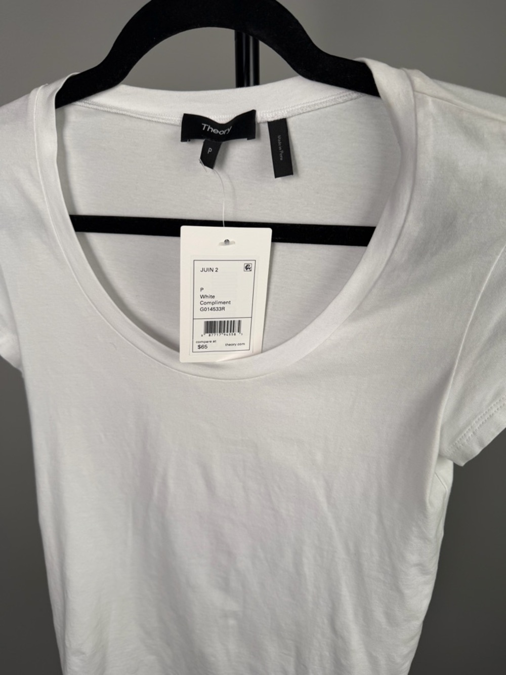 Theory White Scoop Neck Short Sleeve Tee - Picture 3 of 3